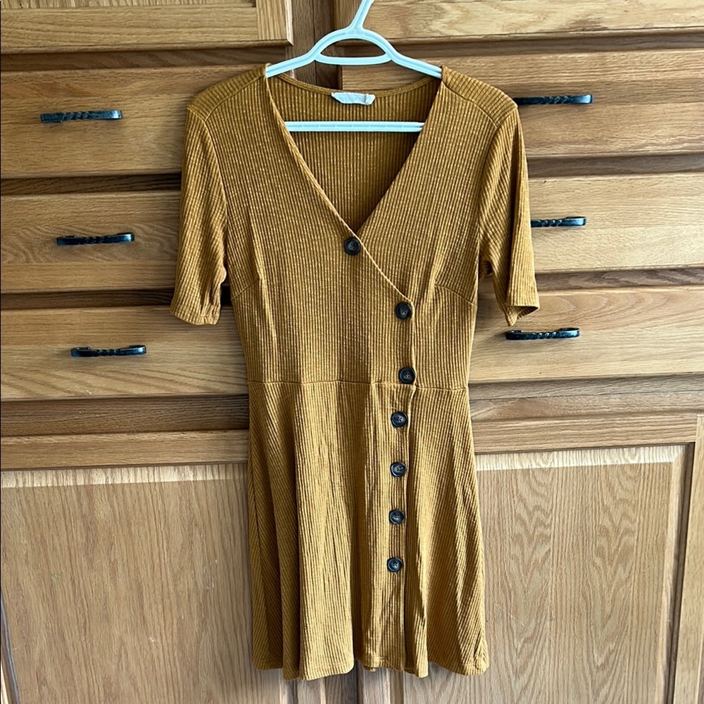 Lush Mustard Button-Down Mini Dress